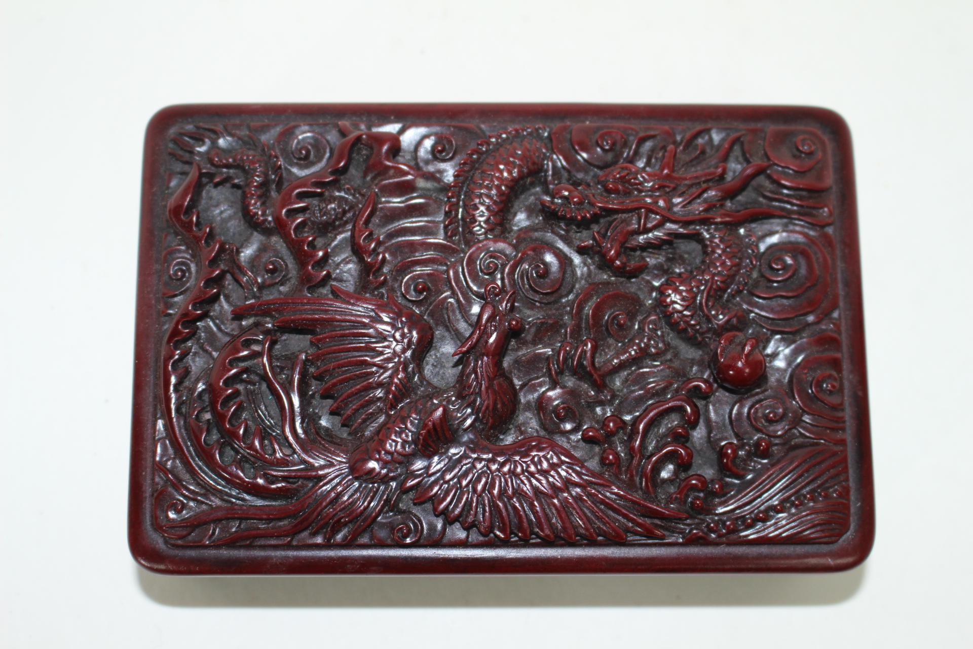 용과 비익조가 조각된 인주함과 낙관셋트