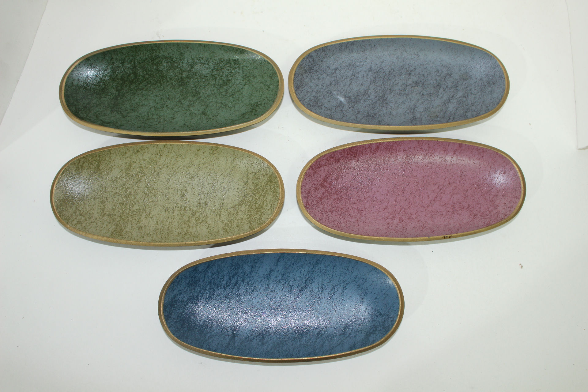 나무에 금채된 타원형 차반 5점셋트