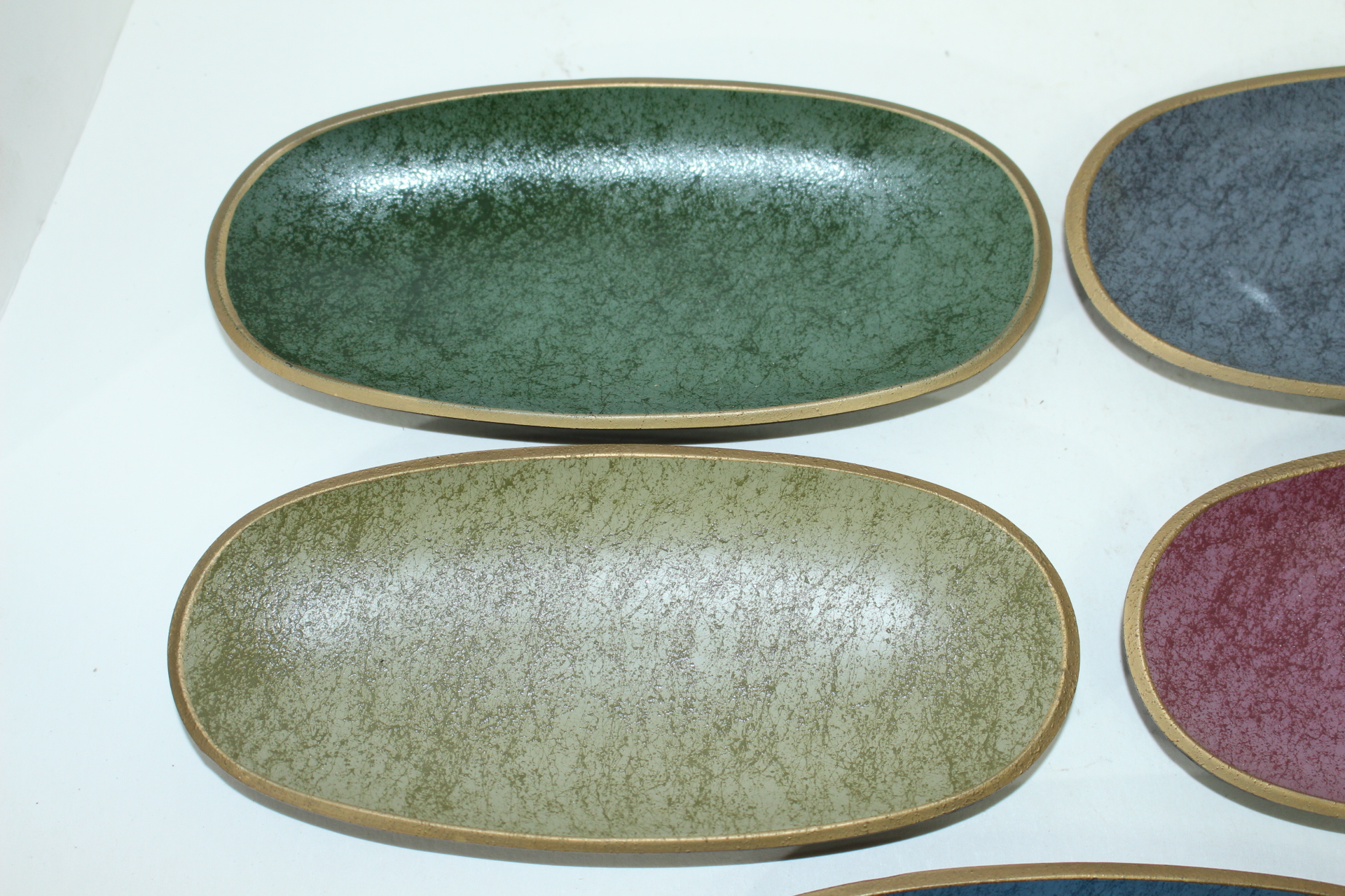 나무에 금채된 타원형 차반 5점셋트