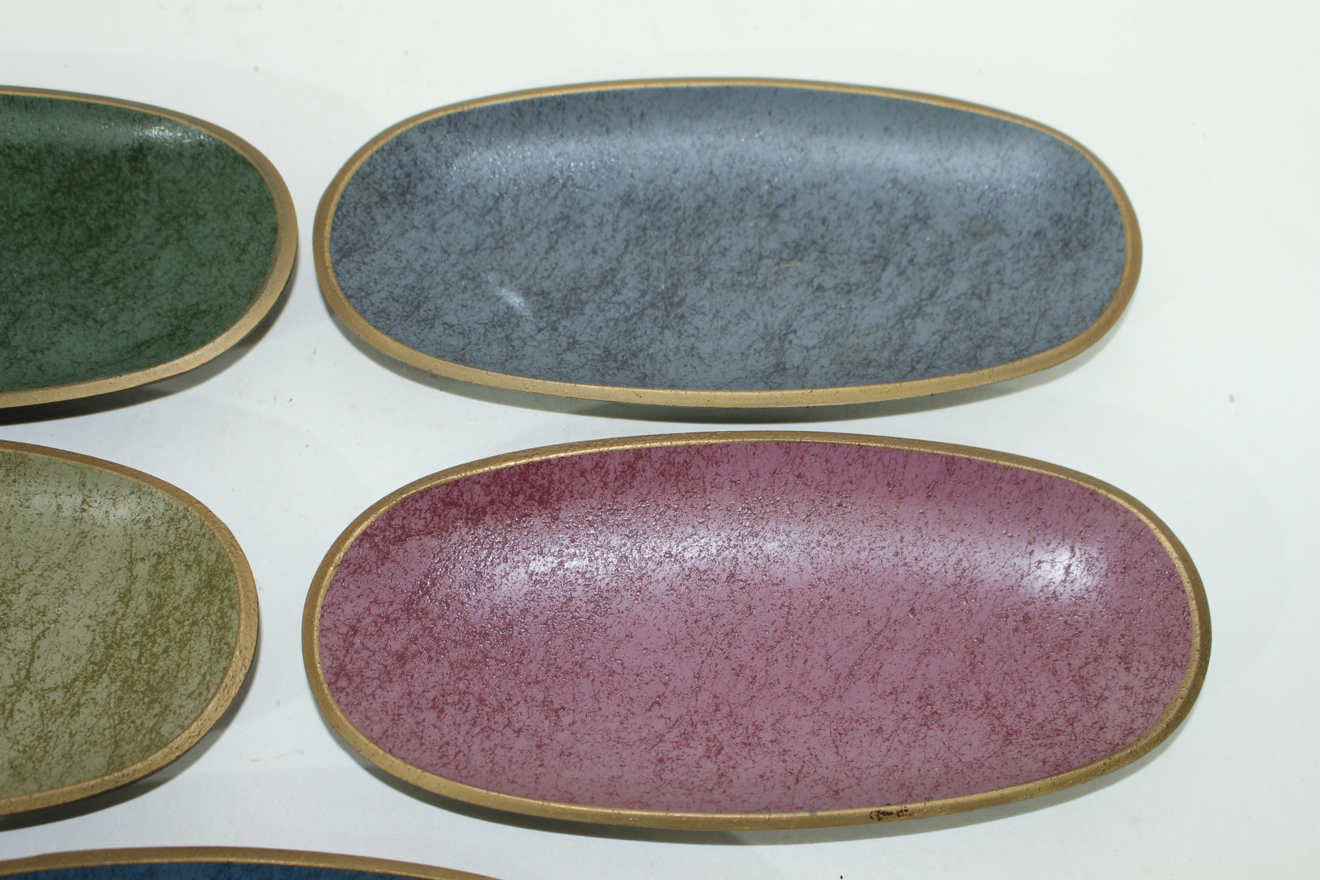 나무에 금채된 타원형 차반 5점셋트