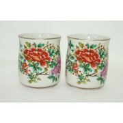 구다니(九谷) 청화백자진사화문 부부잔 셋트