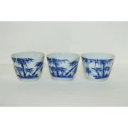 골동양촌 옥(玉) 청화백자죽문 잔 3점