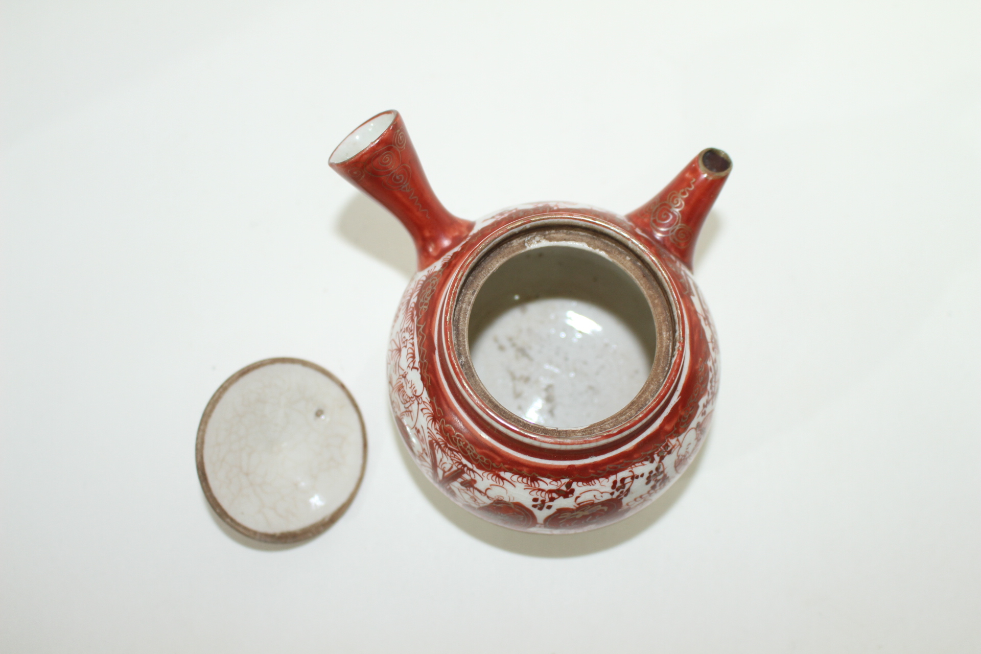 에도시기 고구다니 진사금채화문백자 다관