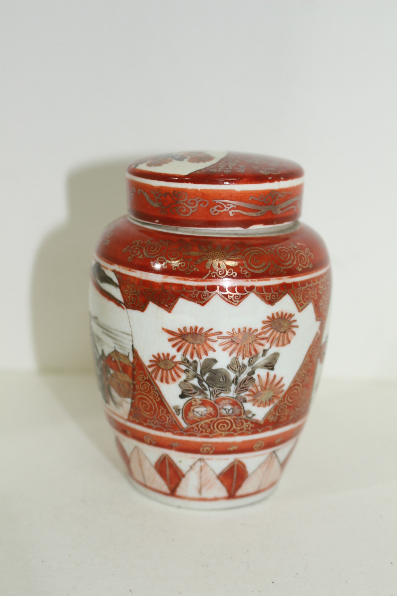 에도시기 고구다니 진사금채화문도인문 차통