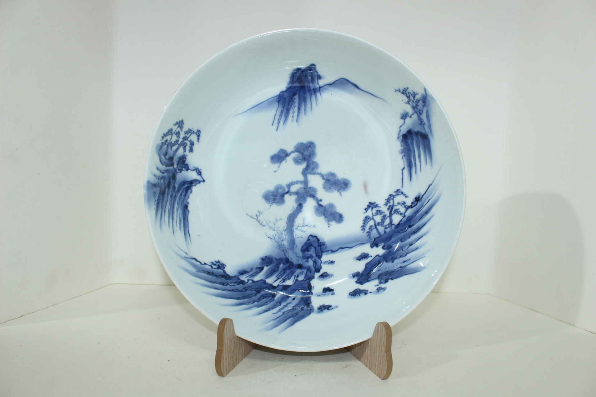 100년이상된 청화백자 산수문 대완