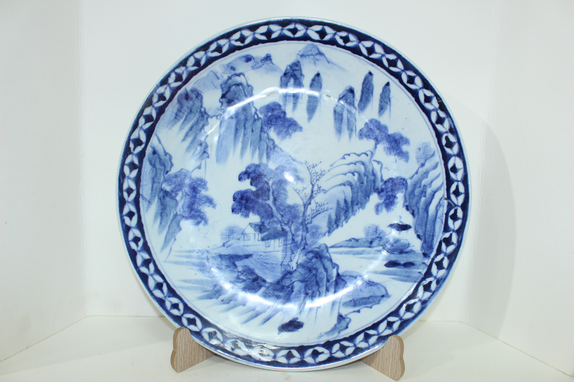 100년이상된 청화백자 산수문 대완