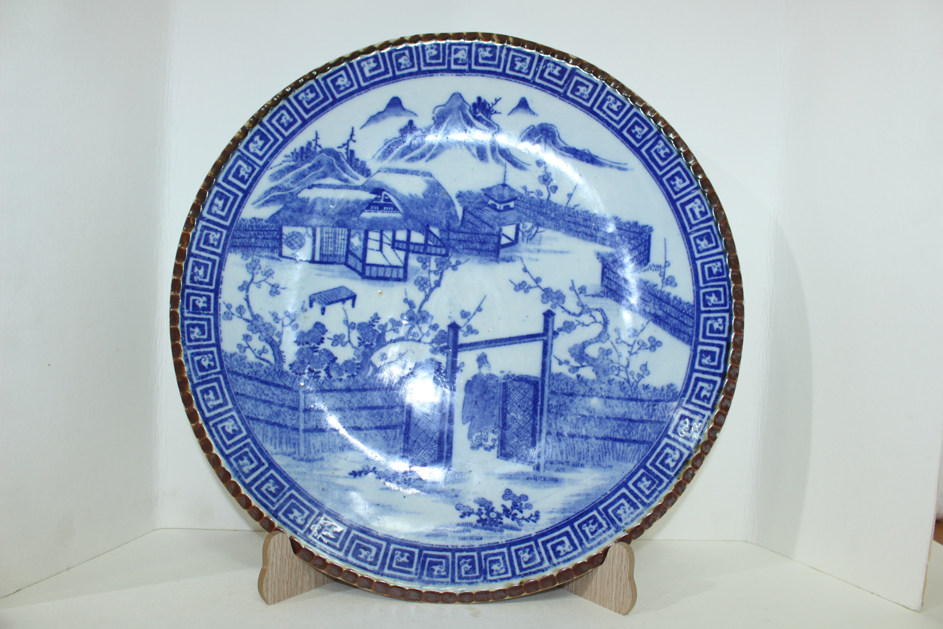 100년이상된 청화백자 산수문 대완