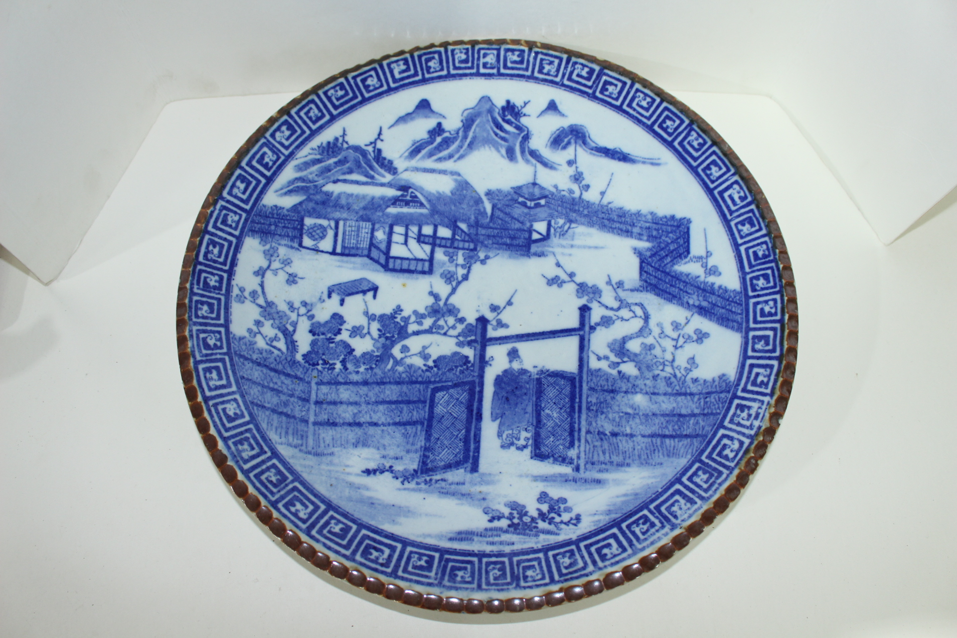 100년이상된 청화백자 산수문 대완