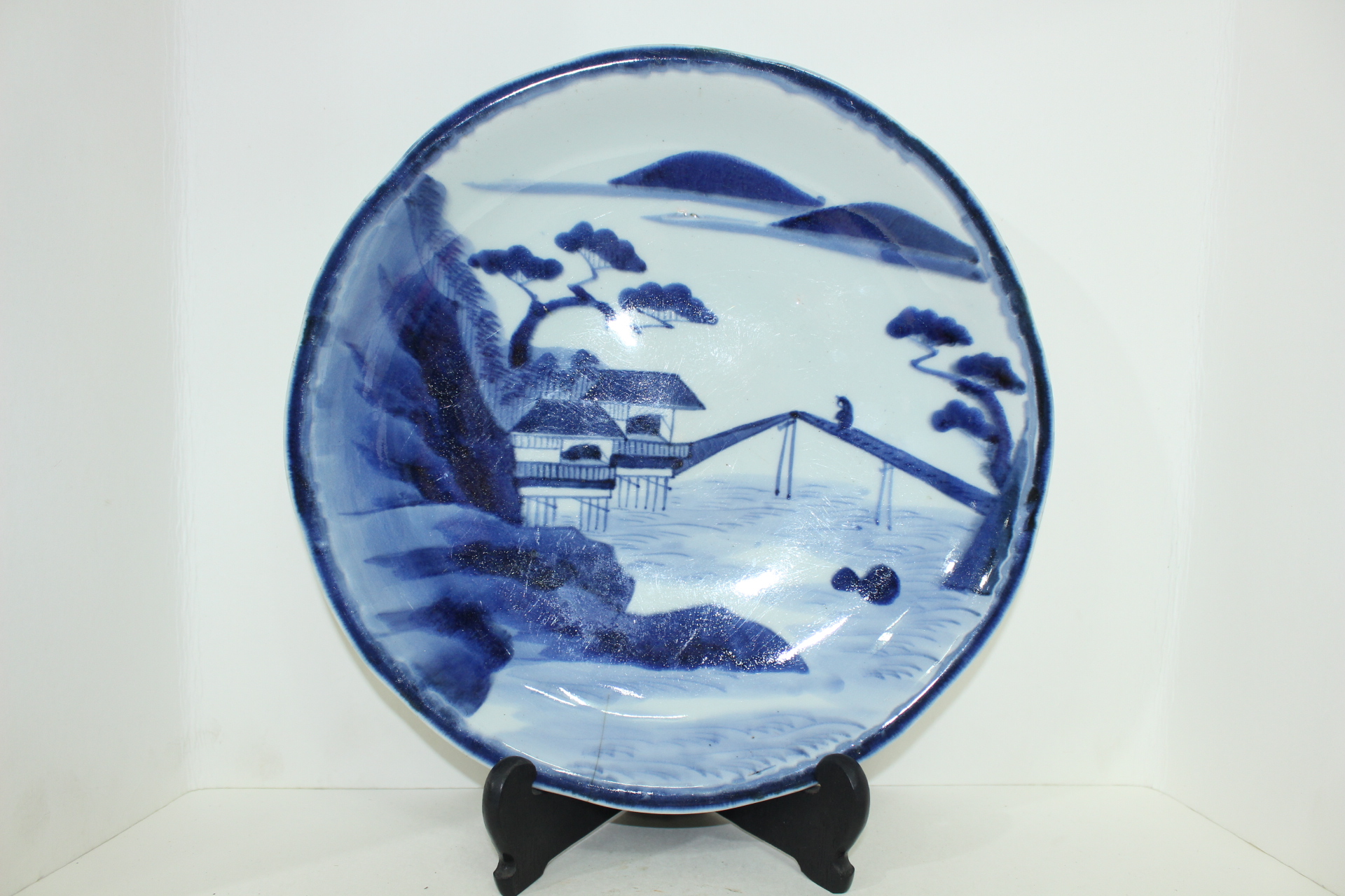 100년이상된 청화백자 산수문 대완