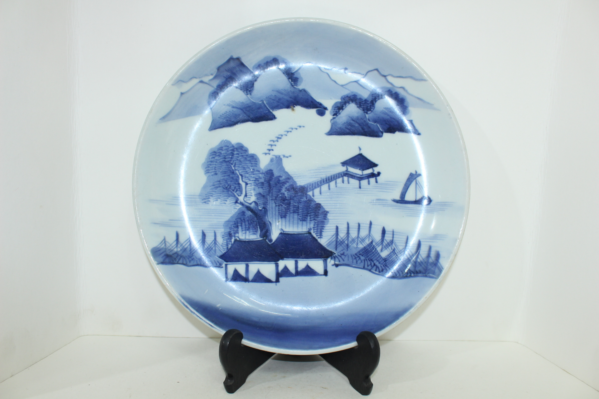 100년이상된 청화백자 산수문 대완