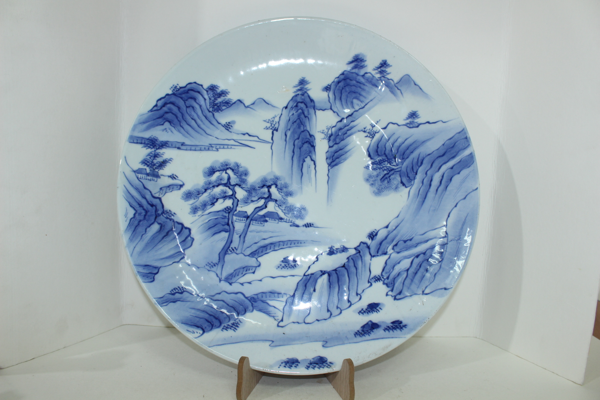 100년이상된 청화백자 산수문 대완