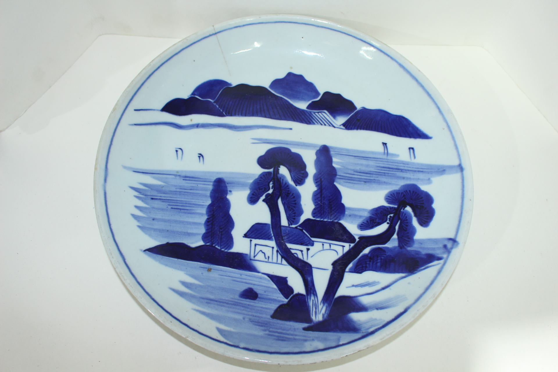 100년이상된 청화백자 산수문 대완