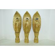 나무에 순금채개금된 삼존불 불상