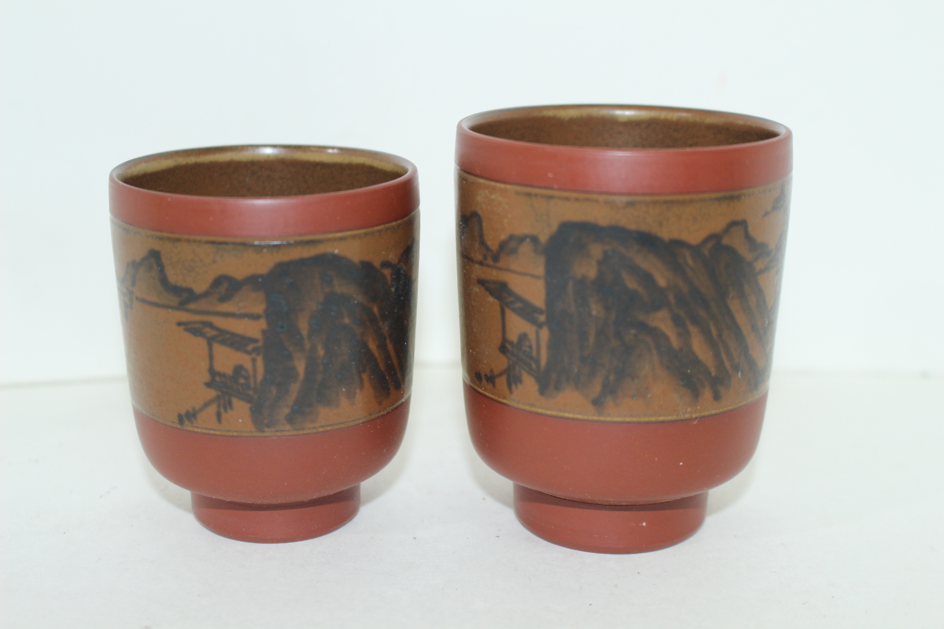 자사도자기 청자철화산수문 부부잔 셋트