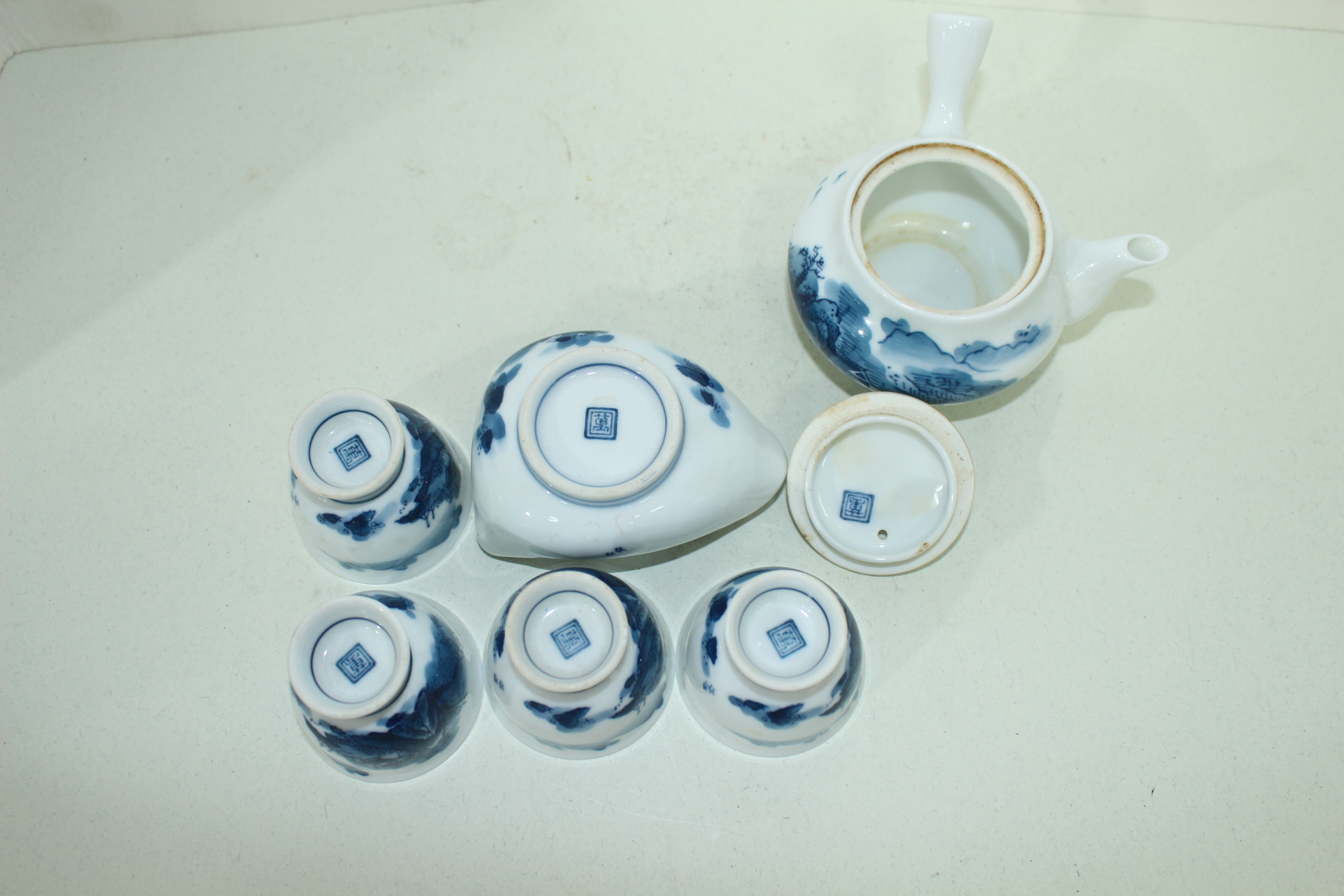 이마리 청화백자산수문 4인다관셋트