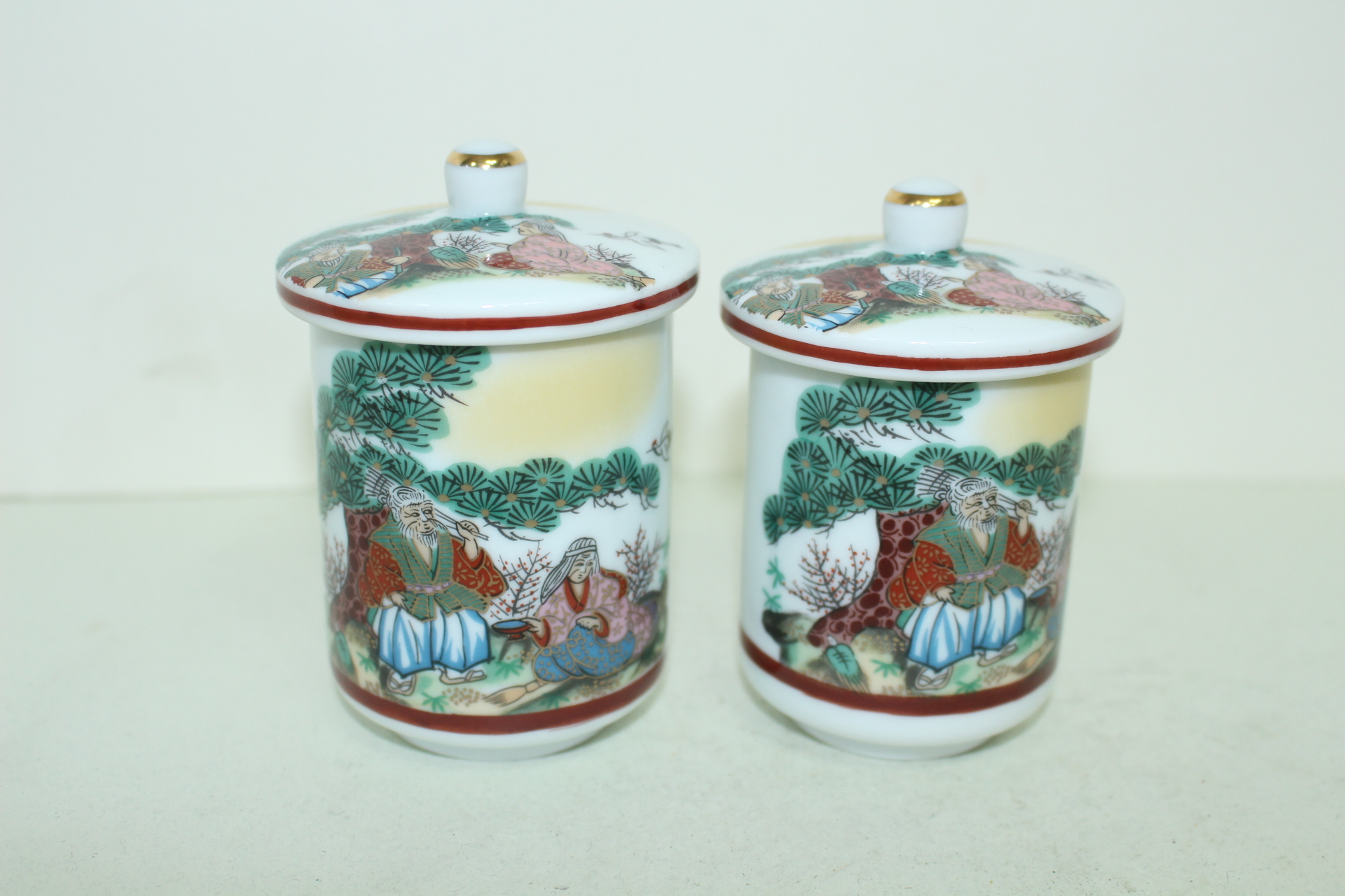 구다니 청화백자 노송인물문 부부잔셋트