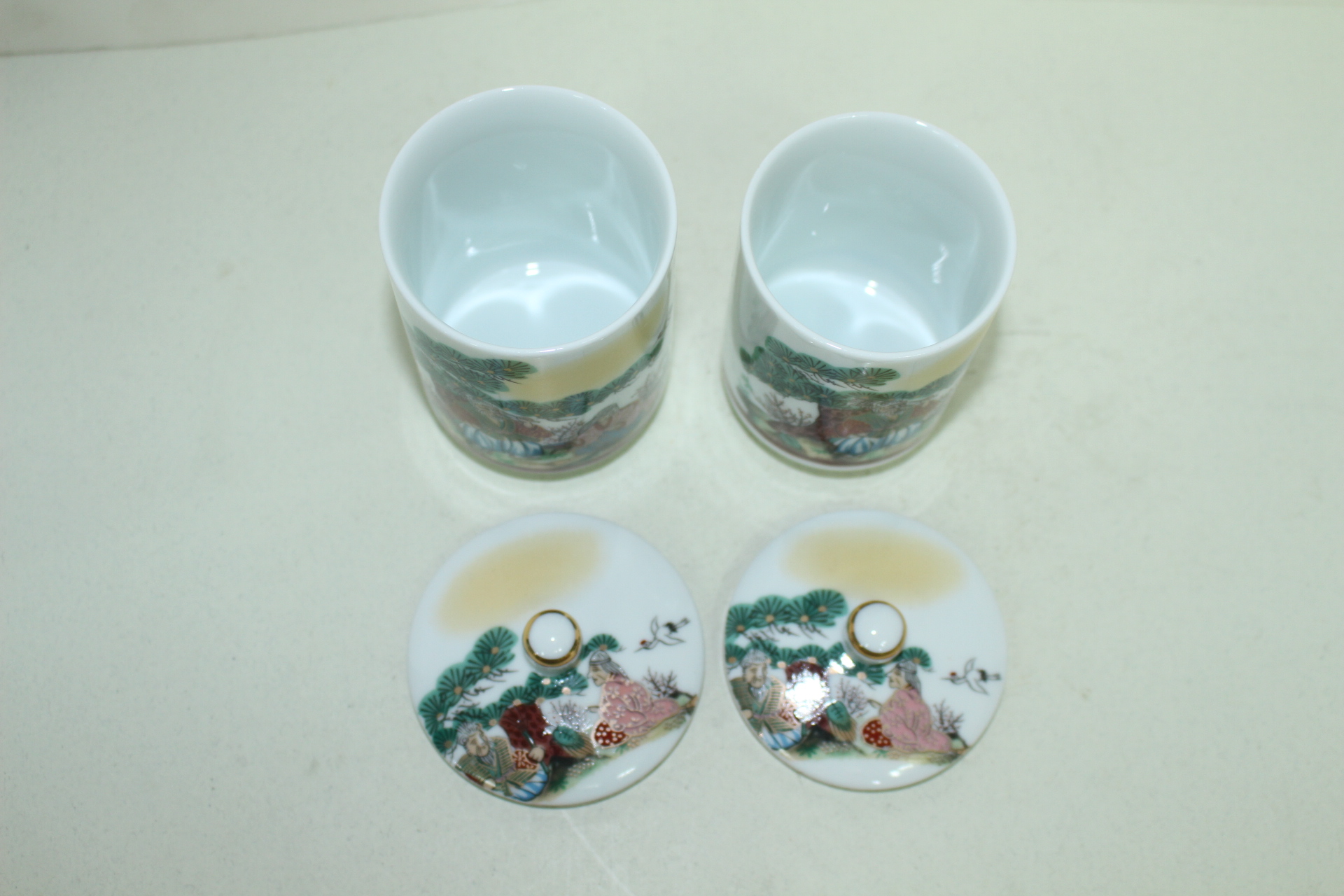 구다니 청화백자 노송인물문 부부잔셋트