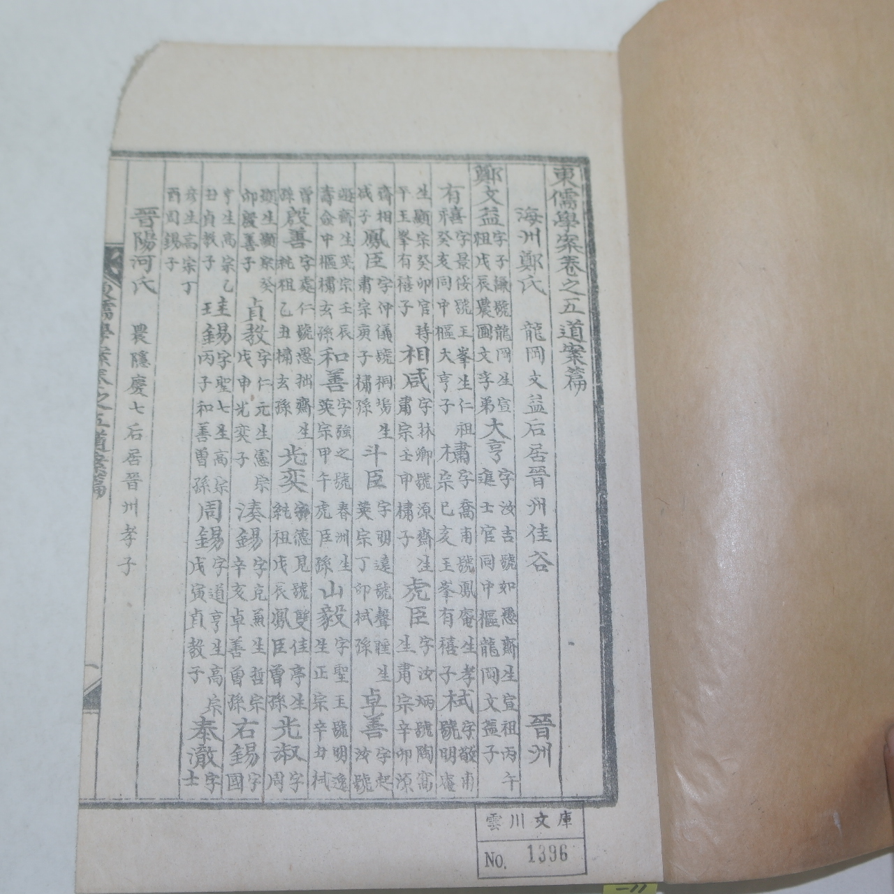 1944년 동유학안(東儒學案)권5  1책