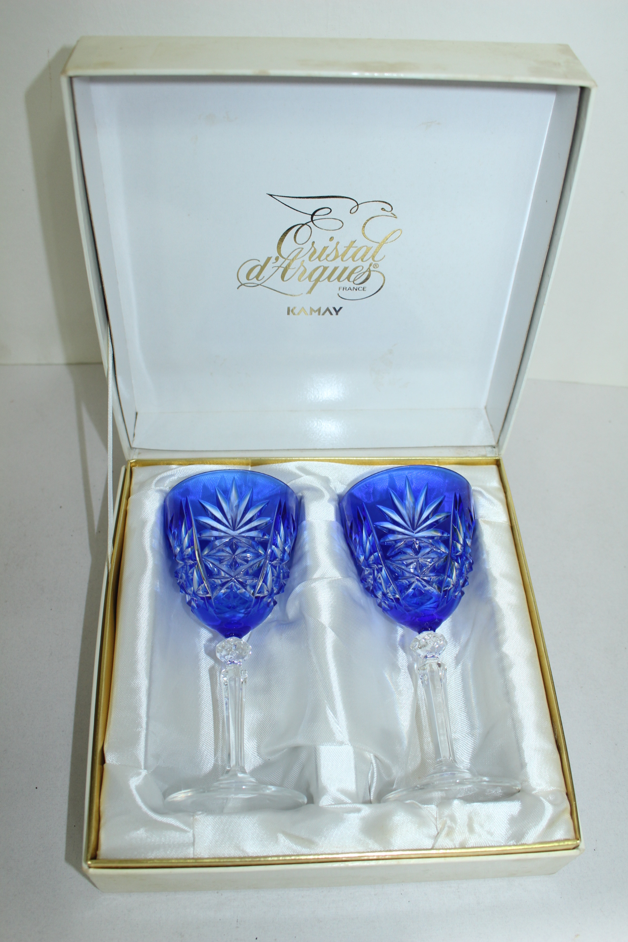 푸른빛깔의 채색크리스탈 잔 2점셋트