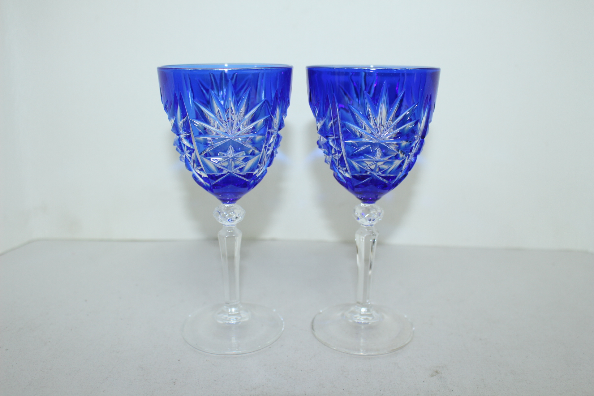 푸른빛깔의 채색크리스탈 잔 2점셋트