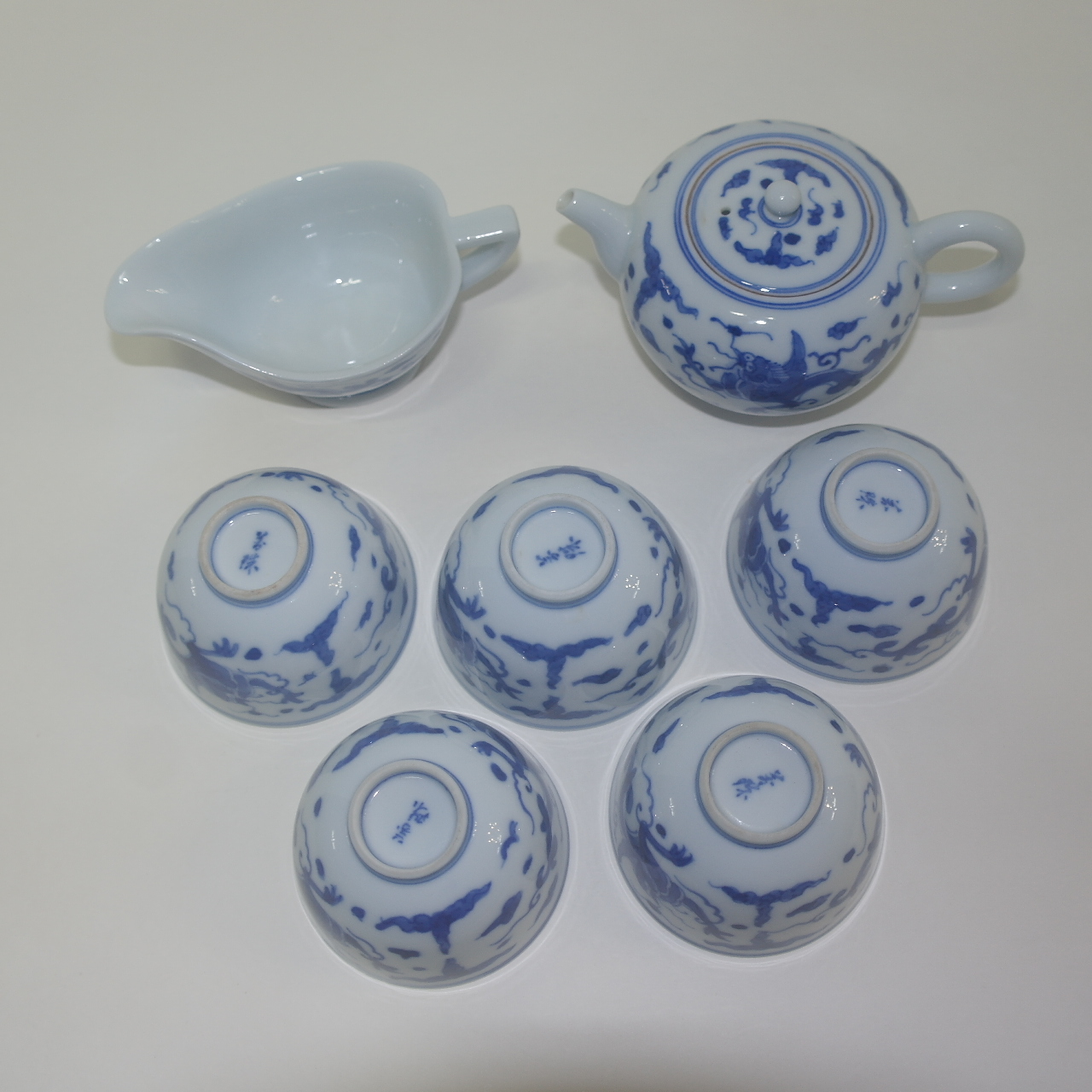 고이마리 청화백자 용문 5인 다관셋트