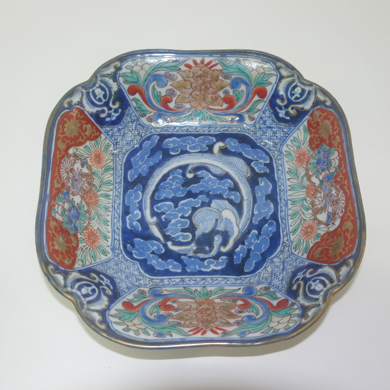 200년이상된 대명성화년제명 청화백자진사화문 사각대완