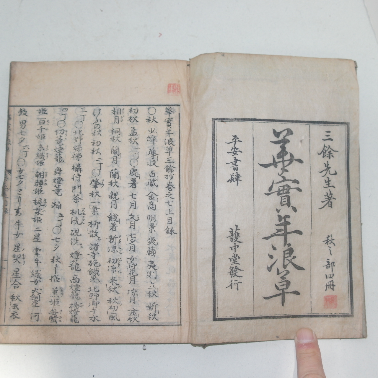 에도시기 일본목판본 화실년랑초(華實年浪草) 1책