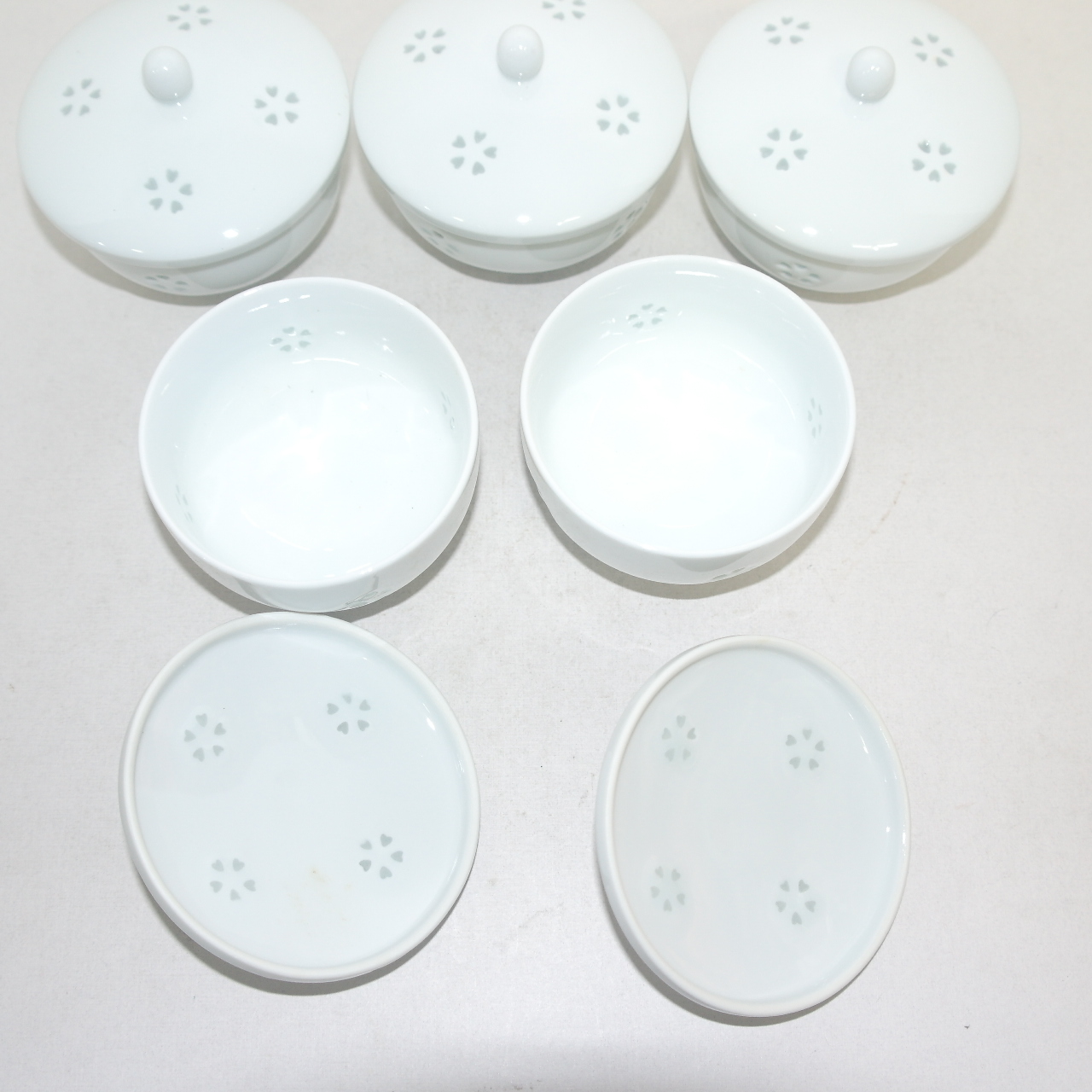 순백자 투각화문 두껑있는 잔 5점셋트