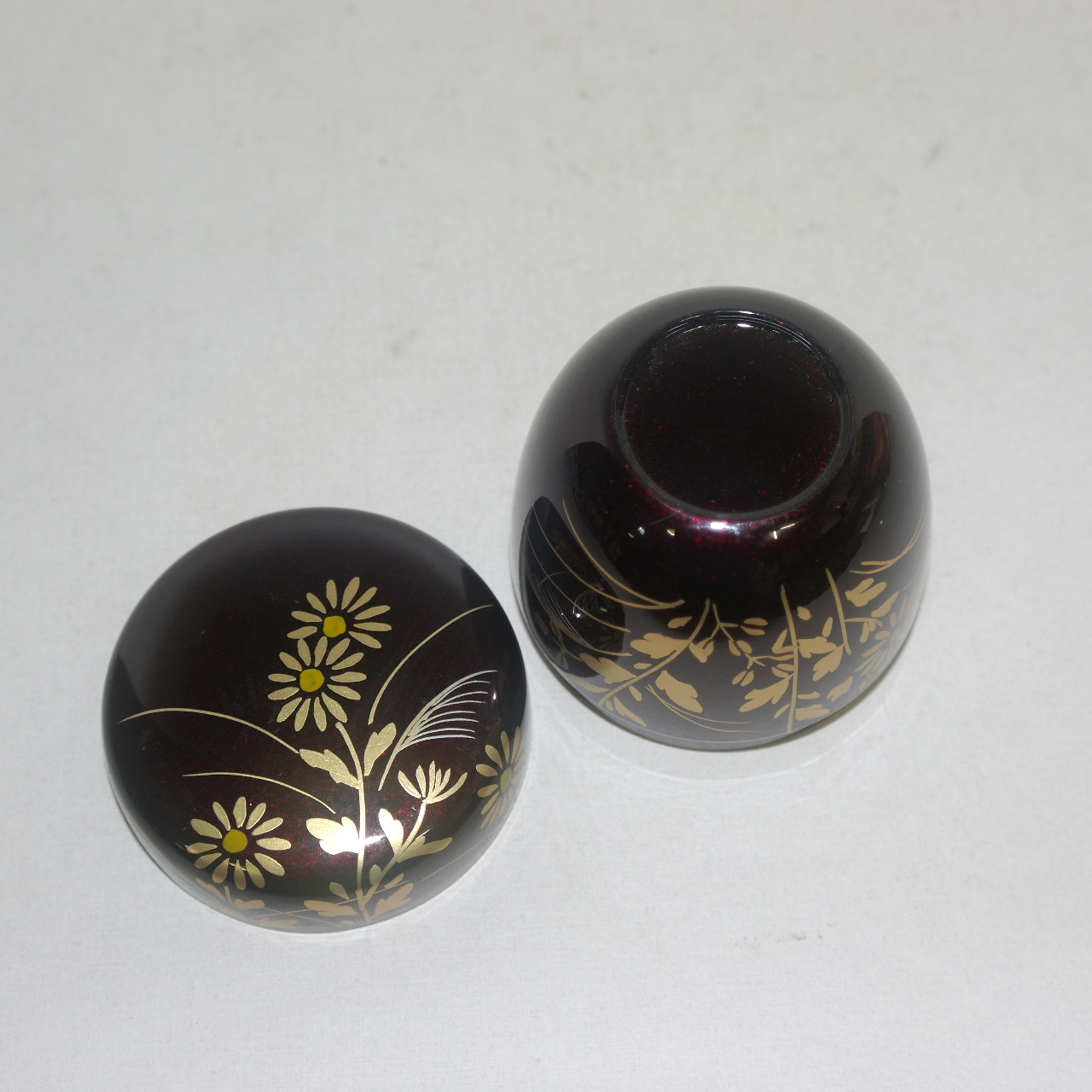 명품-나무에 금채화문된 말차통