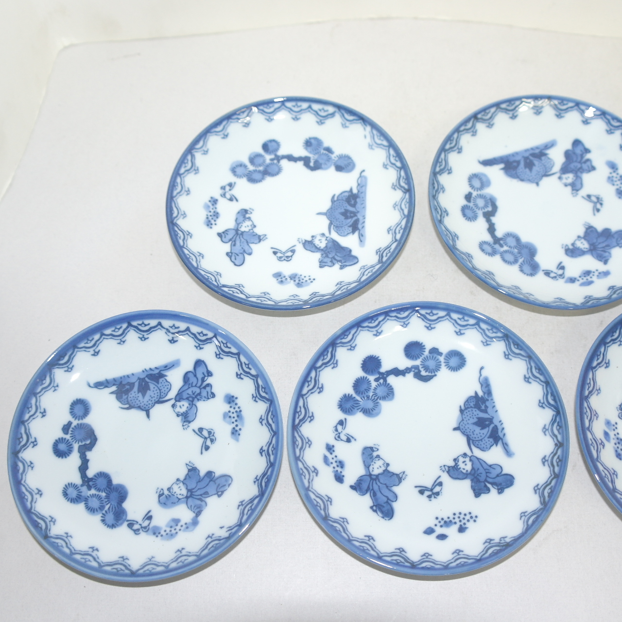 청화백자 동자문 완 5점