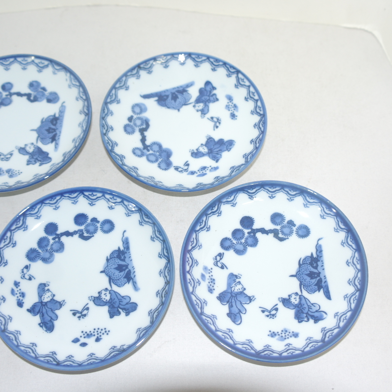 청화백자 동자문 완 5점