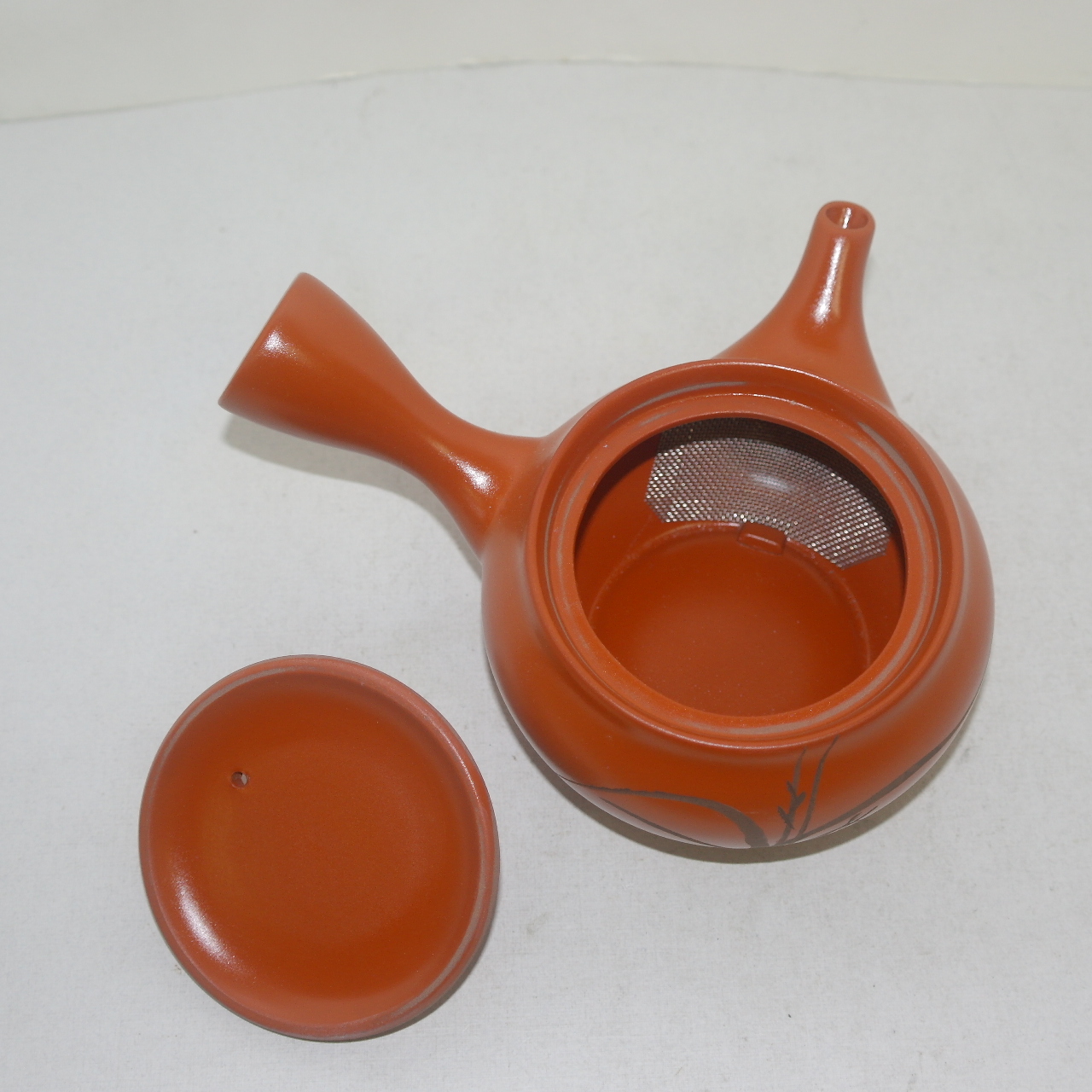 자사도자기 음각초화문 미사용 다관