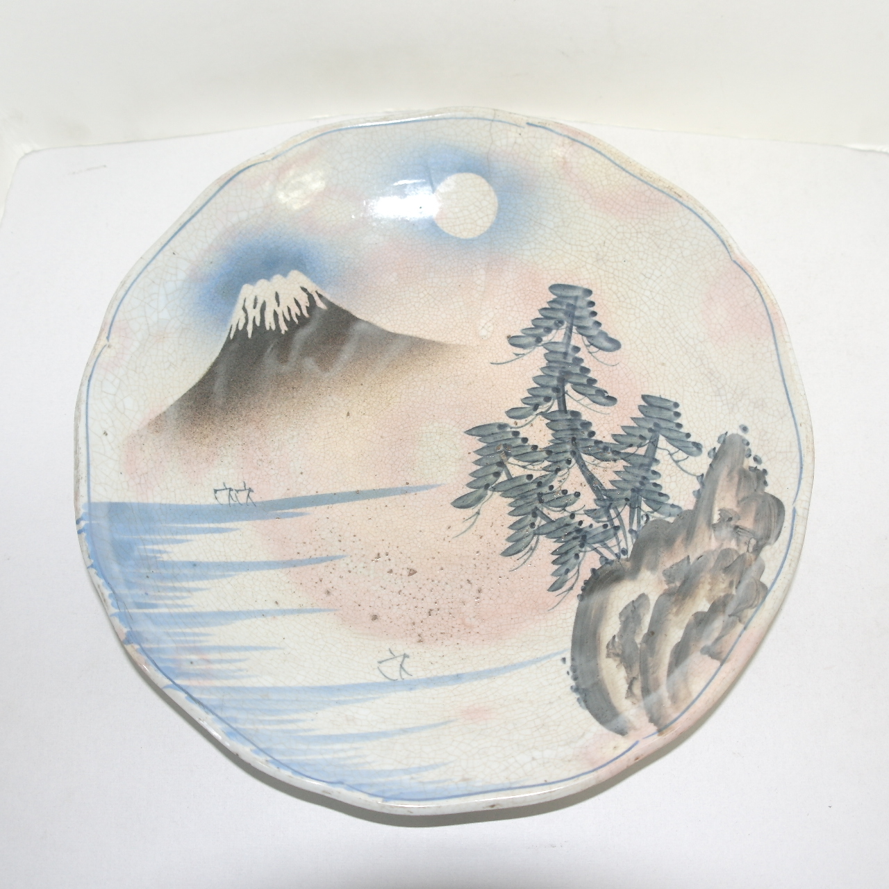 100년이상된 청화백자 산수문 화형대완