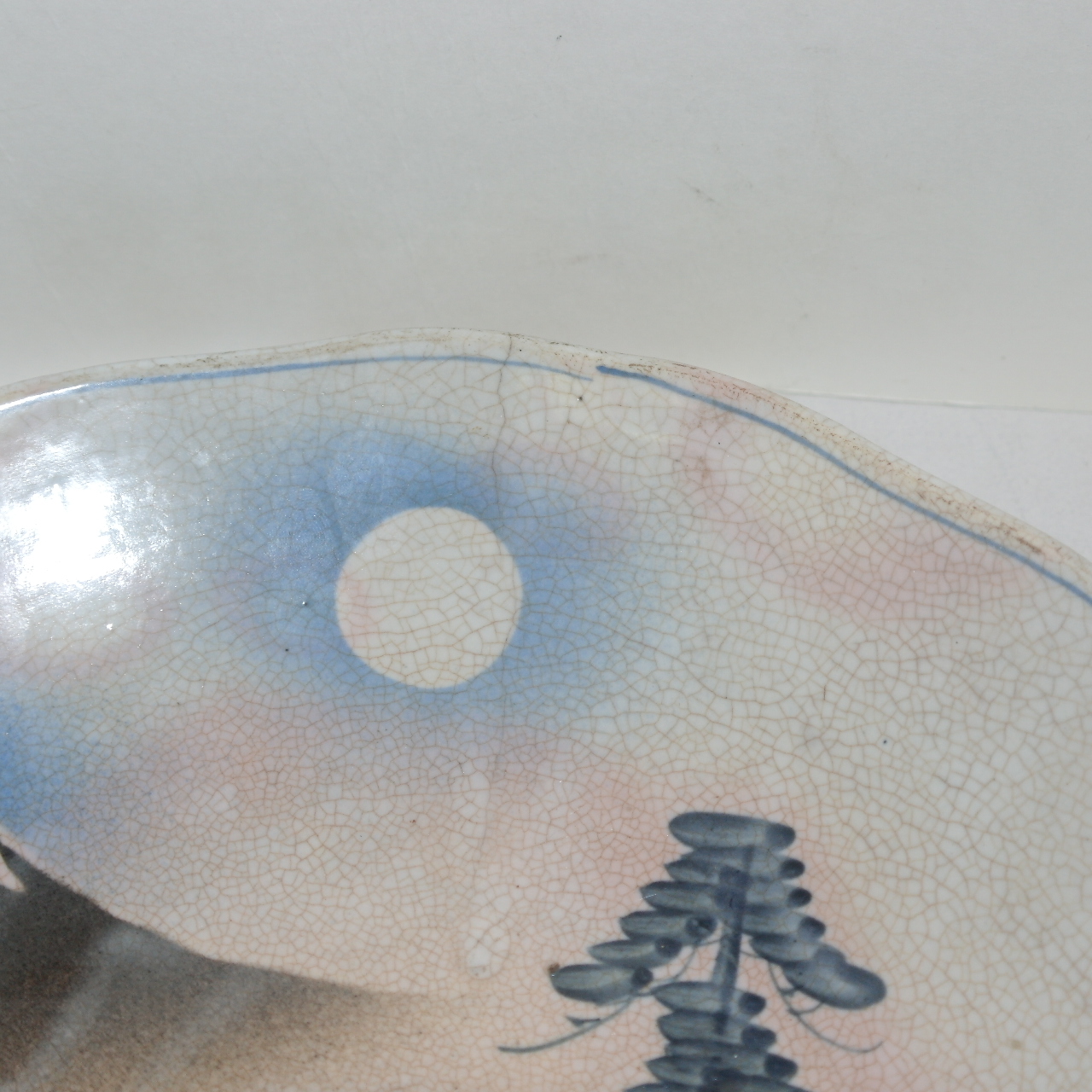 100년이상된 청화백자 산수문 화형대완