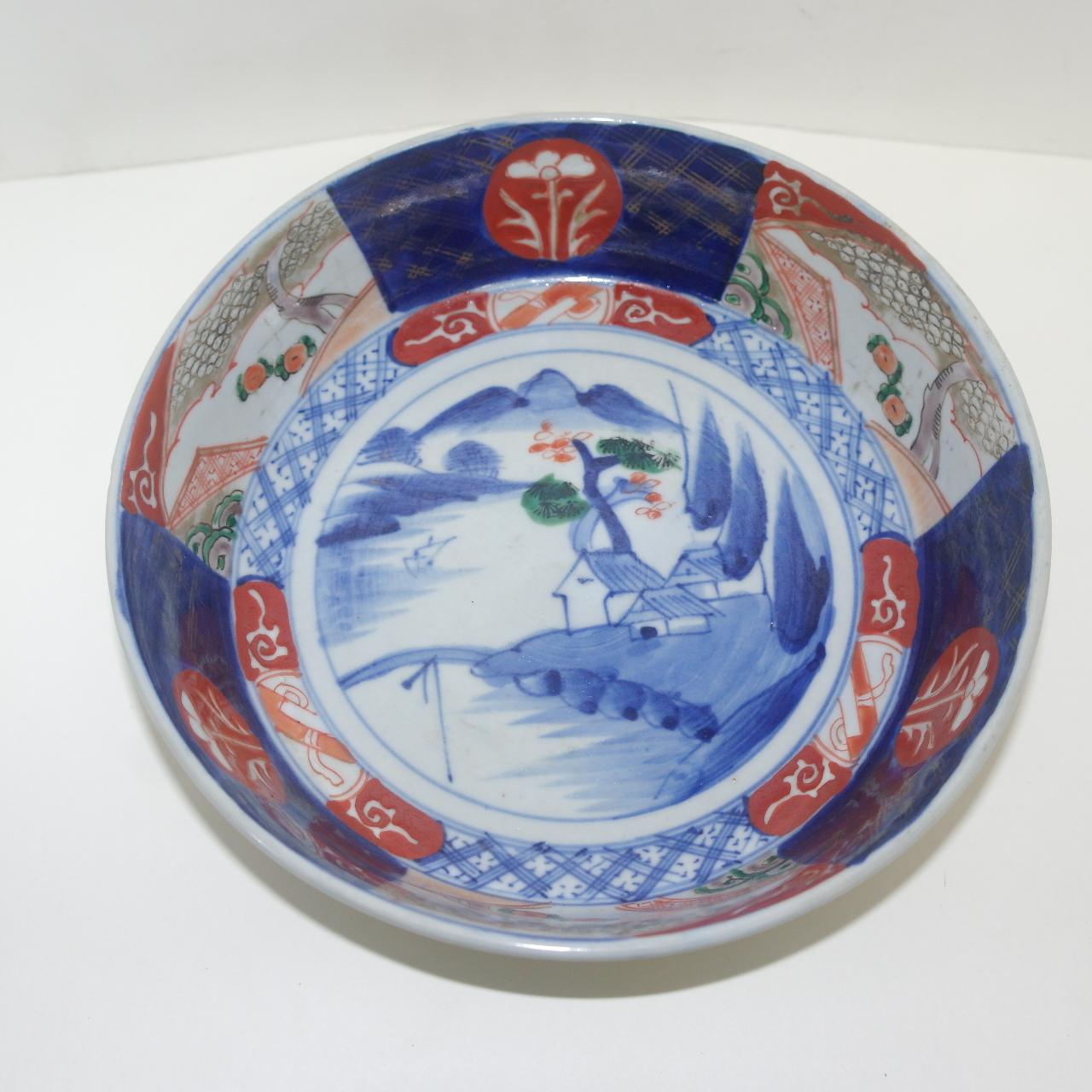 100년이상된 청화백자 진사산수문 대완