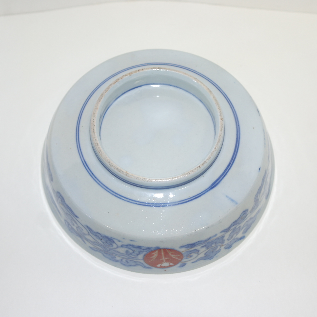 100년이상된 청화백자 진사산수문 대완