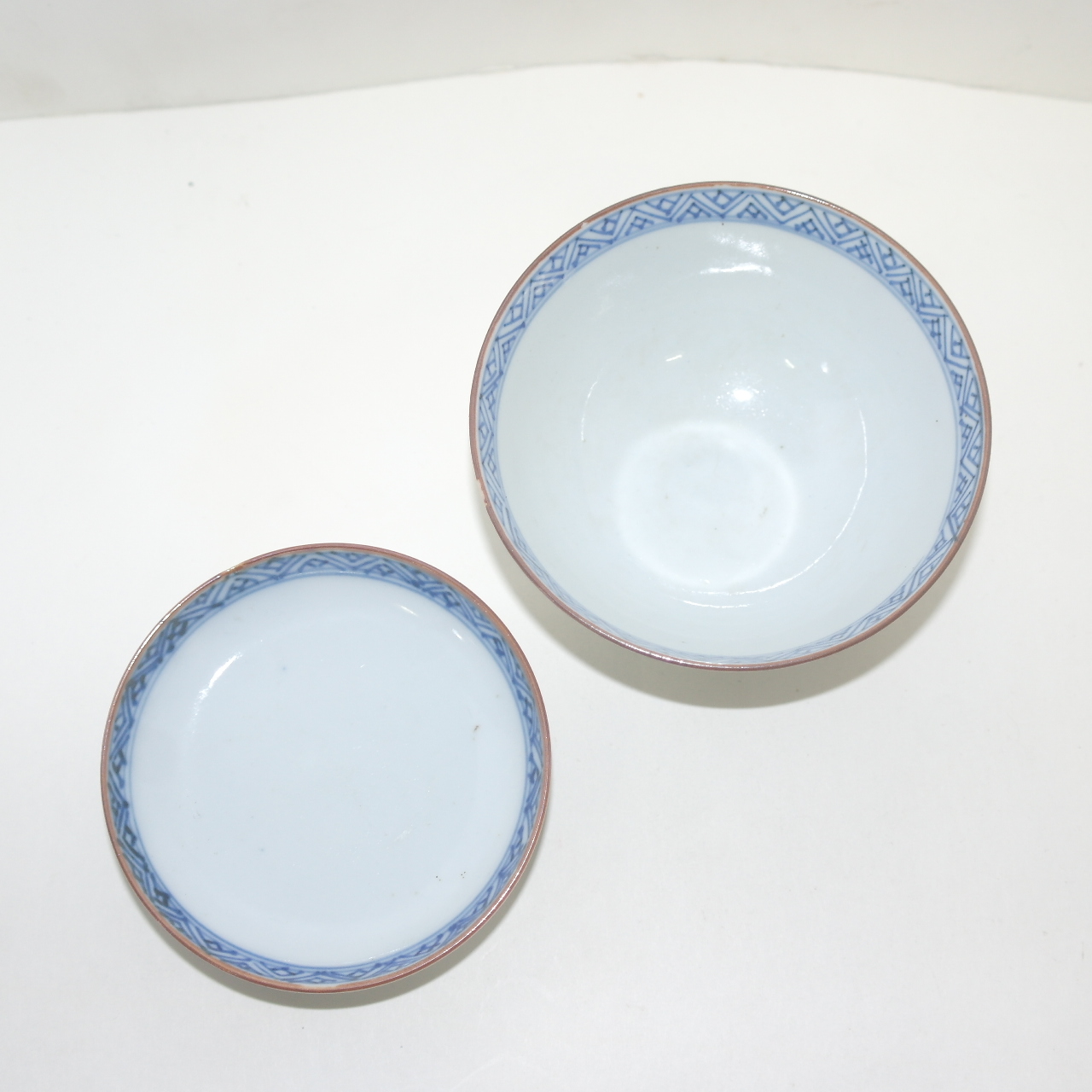 100년이상된 고이마리 청화백자진사금채화문 개완