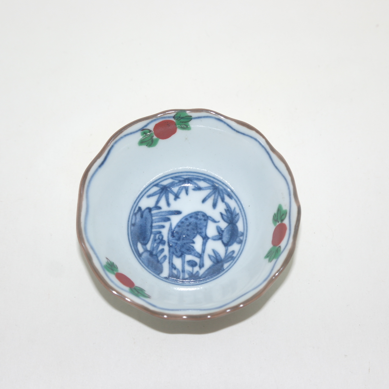 이마리 청화백자진사 사슴문 화형완 5점