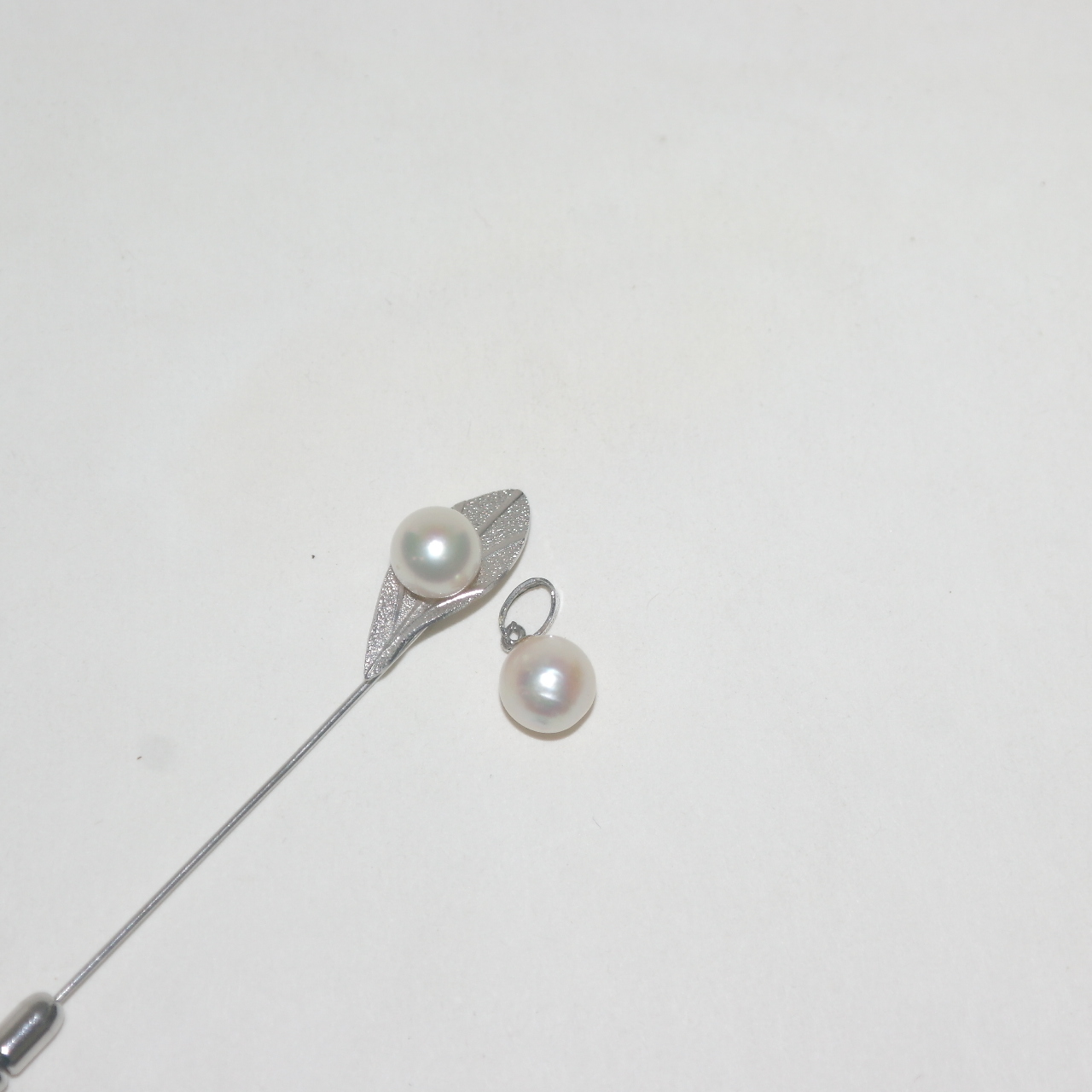 순은고리에 천연진주 목걸이 추 와 천연진주 브롯지핀