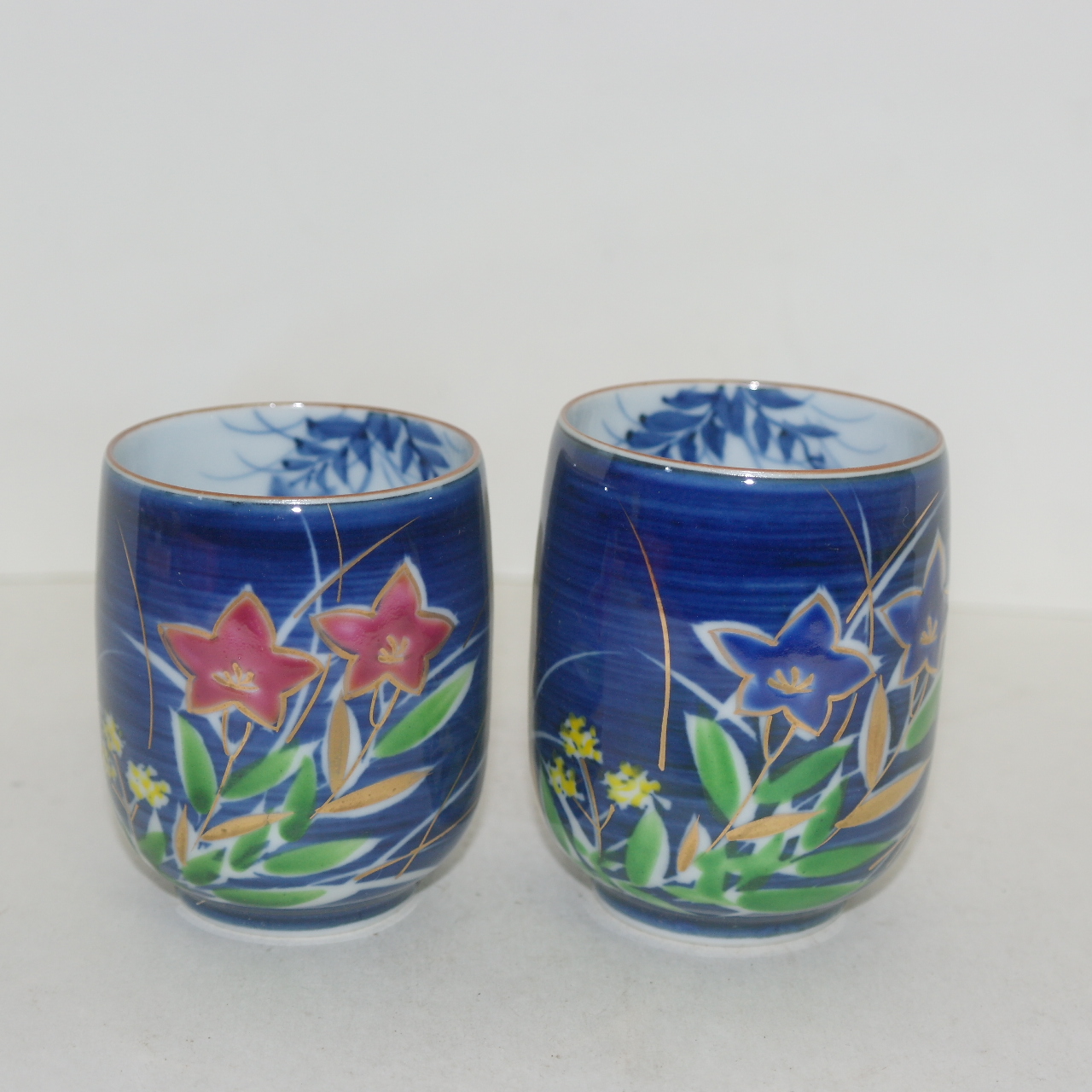 교토청수요 청화백자 진사나팔꽃문 부부잔셋트