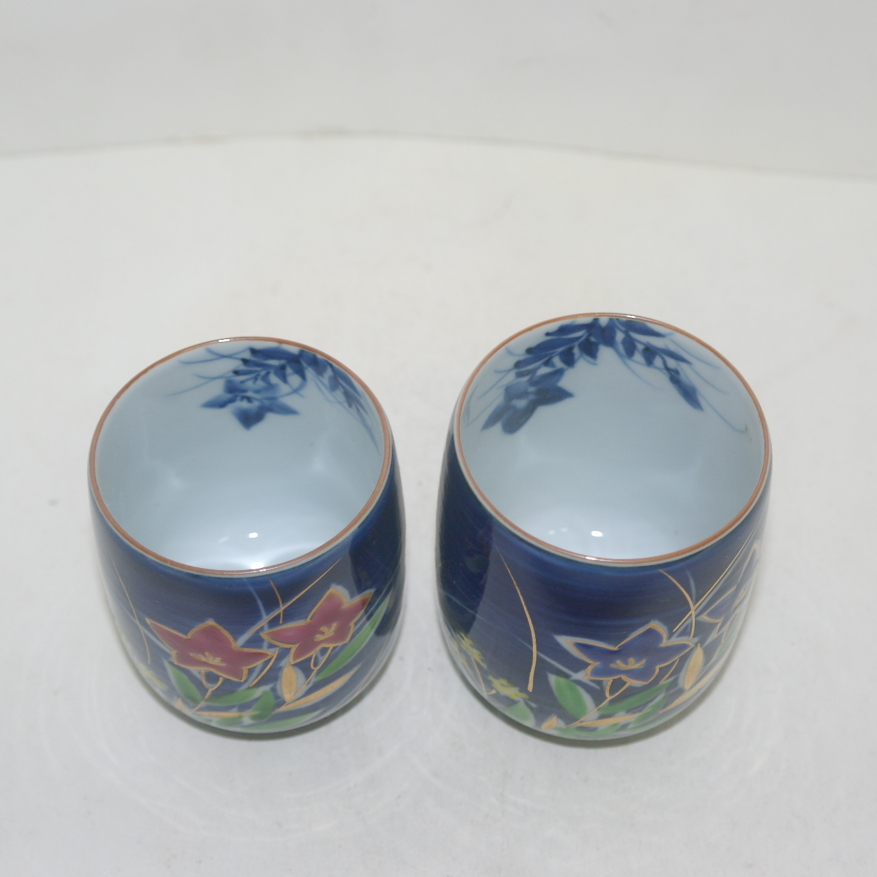 교토청수요 청화백자 진사나팔꽃문 부부잔셋트