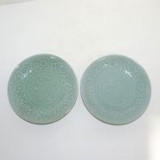 연대가좋은 청자 양각화문해태문 완 2점