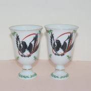 청화백자 흑채조화문 굽다리 잔 2점