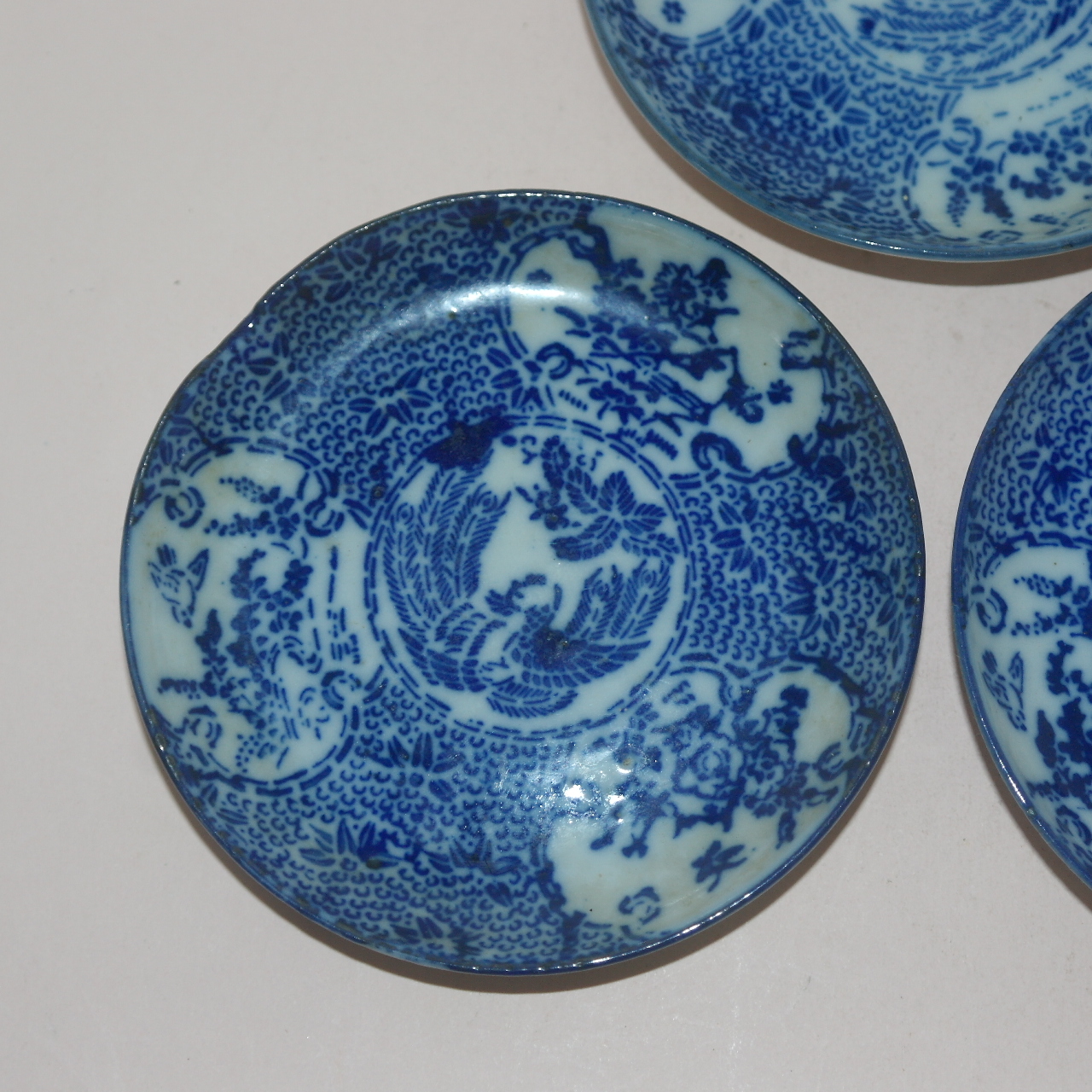 100년이상된 청화백자화문 화형완 3점셋트