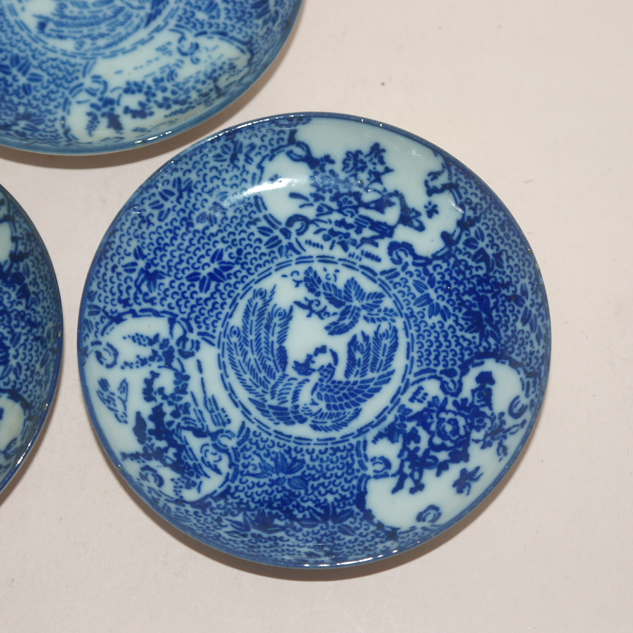 100년이상된 청화백자화문 화형완 3점셋트