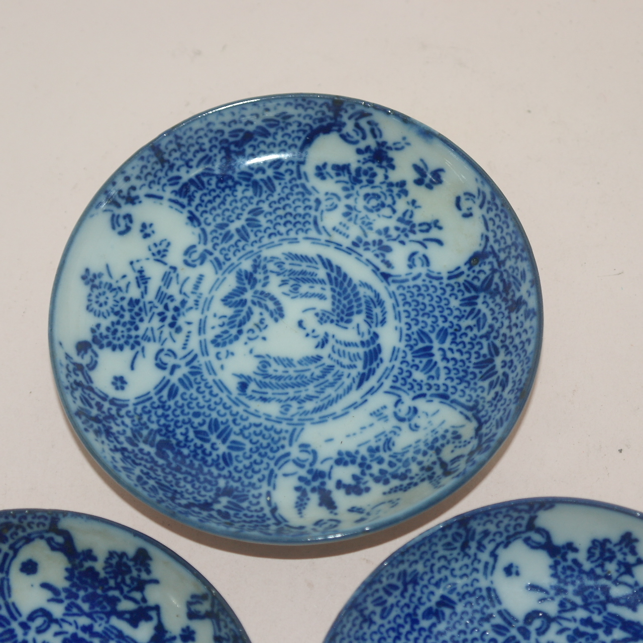 100년이상된 청화백자화문 화형완 3점셋트