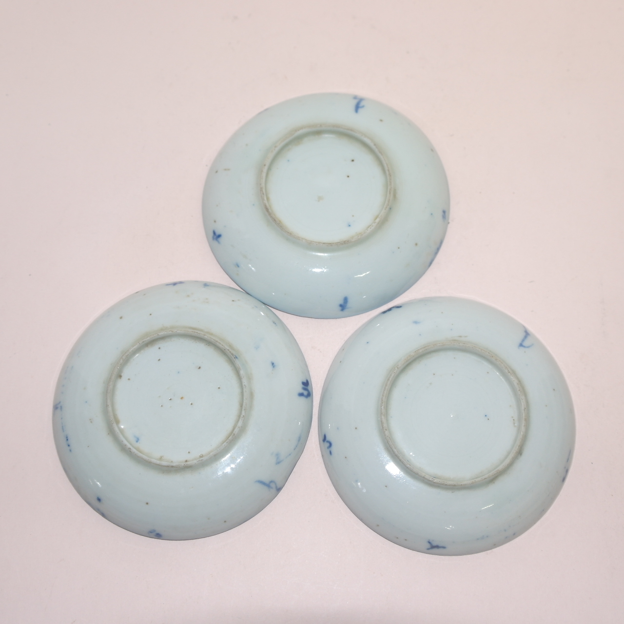 100년이상된 청화백자화문 화형완 3점셋트