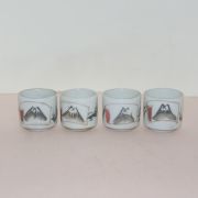 연대가좋은 철화백자산수문 잔 4점