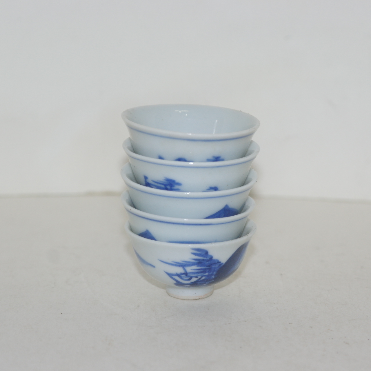 연대가좋은 청화백자 산수문잔 5점