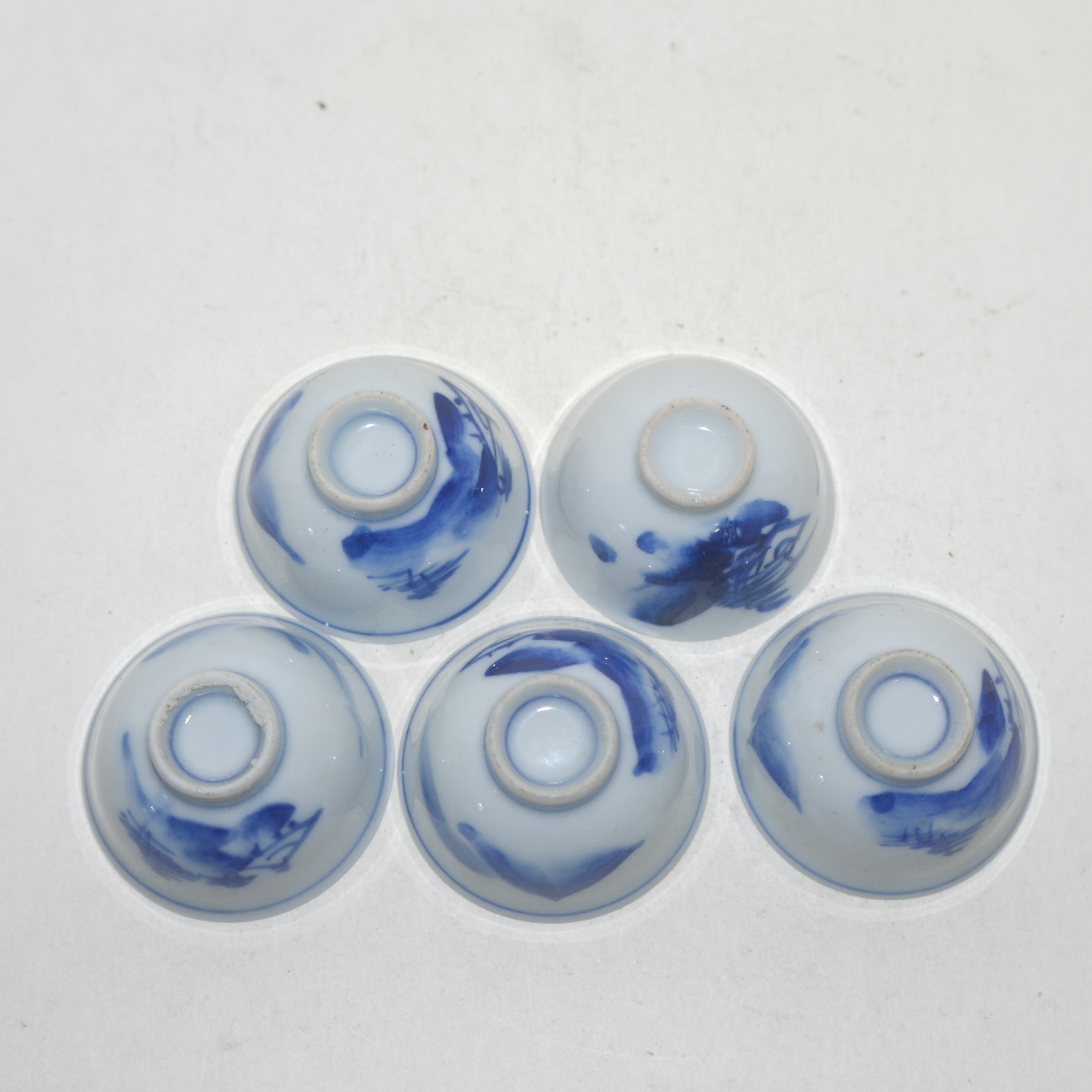연대가좋은 청화백자 산수문잔 5점